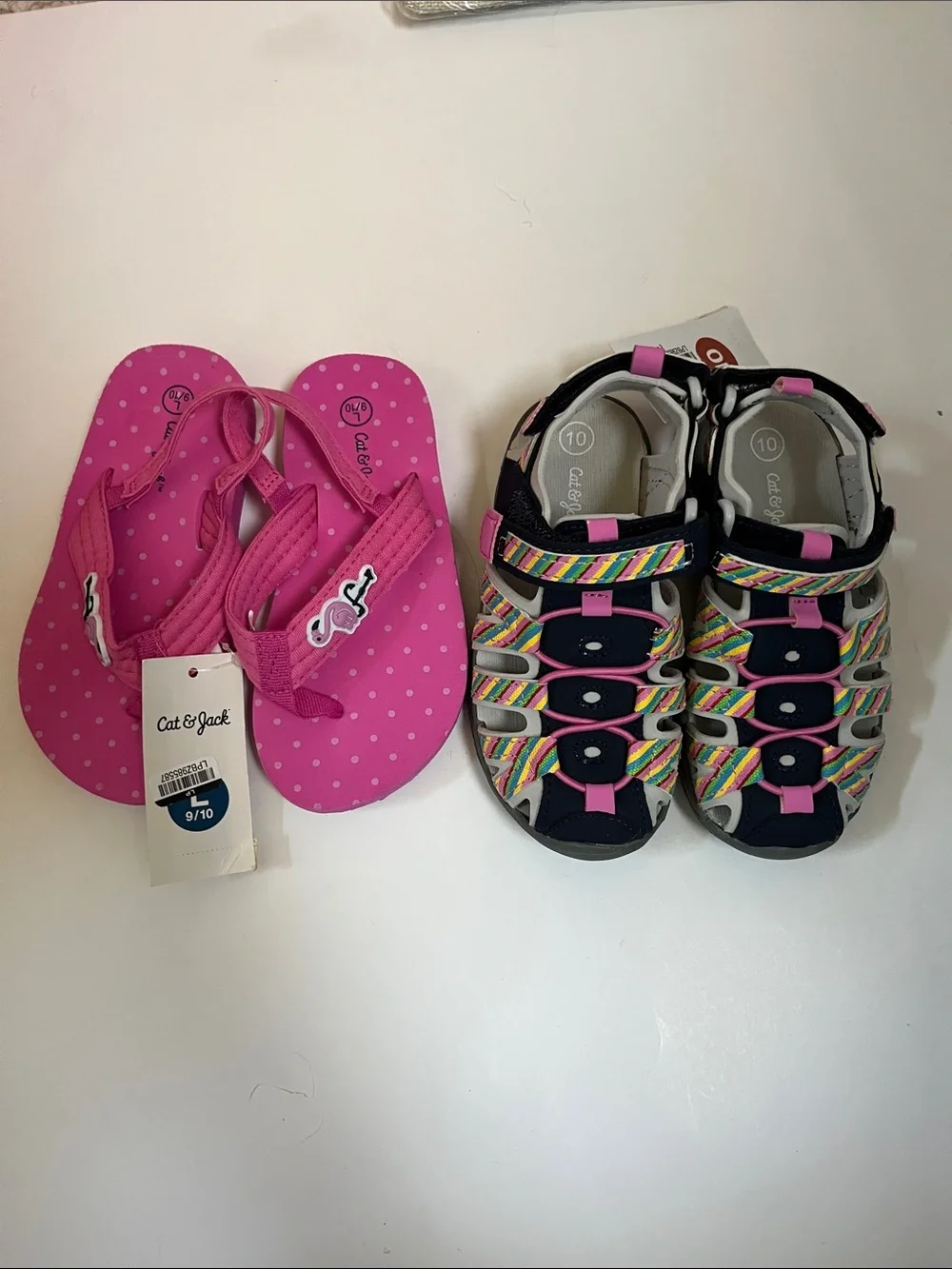 Cat & Jack Pink Flip Flops and Navy Multicolor Sport Sandals Set